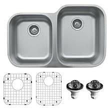 U Series Stainless Steel Undermount 18G 40/60 Large/Small Bowl Kitchen Sink Kit, 31-1/2" x 20-1/8"