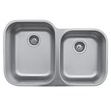 U-6040R Stainless Steel Under Mount 18G Double Bowl Kitchen Sink, 31-1/2" x 20-1/8" x 8-3/4