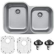 U Series Stainless Steel Undermount 18G 60/40 Large/Small Bowl Kitchen Sink Kit, 31-1/2" x 20-1/8"