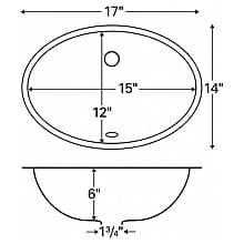 Undermount Single Bowl Vanity Sink, 17" x 14" x 6