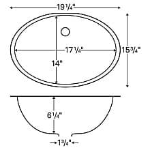 Vitreous China Undermount Single Bowl Vanity Sink, 19-1/4" x 15-3/4" x 6-1/4