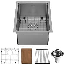 Elite Stainless Steel Undermount 16G Single Bowl Workstation Kitchen Sink Kit, 18-3/4" x 15" x 10"
