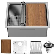 Elite Stainless Steel Undermount 16G Single Bowl Workstation Kitchen Sink Kit, 23" x 18-3/4" x 10"