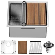 Elite Stainless Steel Undermount 16G Single Bowl Workstation Kitchen Sink Kit with Deeper Bowl, 23" x 18-3/4" x 14"