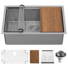 Elite Stainless Steel Undermount Single Bowl Workstation Kitchen Sink Kit, 30" x 18-3/4" x 10"