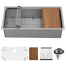 Elite Stainless Steel Undermount Single Bowl Workstation Kitchen Sink Kit, 36" x 18-3/4" x 10"