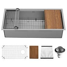 Elite Stainless Steel Undermount Single Bowl Workstation Kitchen Sink Kit, 39" x 18-3/4" x 10"