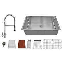 WS-37 Stainless Steel Undermount 16G Single Bowl Kitchen Sink with Faucet/Accessories, 32" x 19" x 10