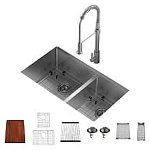 Elite Workstation Stainless Steel Undermount 16G 60/40 Large/Small Bowl Kitchen Sink Kit, 32" x 19" x 10"