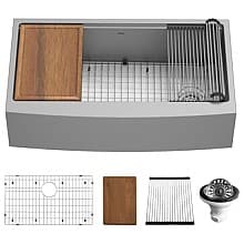 Elite Stainless Steel Farmhouse/Apron Front 16G Single Bowl Workstation Sink Kit, 36" x 21" x 10"