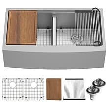 Elite Stainless Steel Farmhouse/Apron Front 16G Double Bowl Workstation Sink Kit, 36" x 21" x 10"