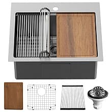 Elite Stainless Steel Top-Mount 16G Single Bowl Workstation Kitchen Sink Kit, 25" x 22" x 10"
