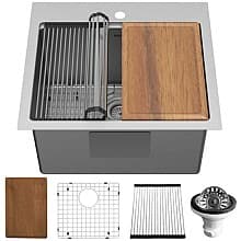 Elite Stainless Steel Top-Mount 16G Single Bowl Workstation Kitchen Sink Kit with Deeper Bowl, 25" x 22" x 14"