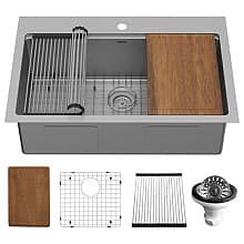 Elite Stainless Steel Top-Mount Single Bowl Workstation Kitchen Sink Kit, 33" x 22" x 10"
