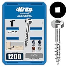 #7 x 1" Modified Pan Head Face Frame/Pocket-Hole Screw, Square Drive Coarse Thread and Type 17 Auger Point, Zinc, Box of 1.2 Thousand by Kreg