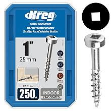 #7 x 1" Modified Pan Head Face Frame/Pocket-Hole Screw, Square Drive Coarse Thread and Type 17 Auger Point, Zinc, Box of 2.5 Hundred by Kreg