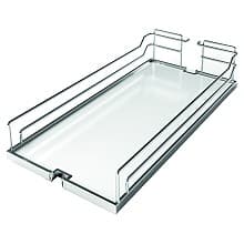 4&quot; DISPENSA Base Cabinet Organizer Pull-Out with Soft-Close/Arena Plus Classic Shelves/ Two Rails, Chrome/White, 24&quot; - 32&quot; Height