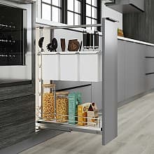 4-1/2&quot; DISPENSA Base Pull-Out Knife Block/Arena Plus Shelf with Soft-Close, Chrome/White, 24&quot; - 32&quot; Height