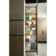 8" 4-Shelf DISPENSA Pantry Pull-Out Kit with Soft-Open/Soft-Close/Arena Plus Classic Shelves, Champagne/Maple, 47-1/4" - 62-7/8" Height