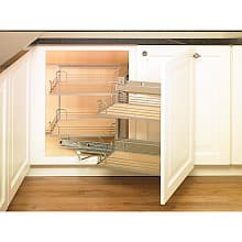 Left-Hand Magic Blind Corner Pull-Out with Soft-Close for 15-5/8&quot; Cabinet Opening, Chrome/White