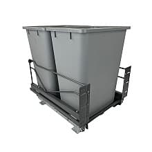 Double 52 QT Bottom-Mount Wastebin Pull-Out Kit with Soft-Open/Soft-Close, Anthracite/Gray