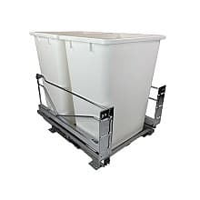 Double 36 QT Bottom-Mount Wastebin Pull-Out Kit with Soft-Open/Soft-Close, Chrome/White