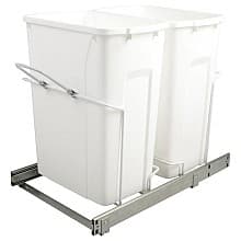 Double 35 QT Bottom-Mount Waste Container Pullout with Soft-Closing for 15" Width Cabinet Opening, White