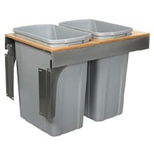 Double 35 QT Top-Mount Waste Container Pullout, Soft-Closing, Platinum