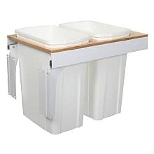 Double 35 QT Top-Mount Waste Container Pullout with Soft-Closing for 15" Width Cabinet Opening, White