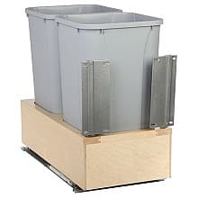 Double 35 QT Bottom-Mount Waste Container Pullout with Soft-Closing for 14-3/4" Width Cabinet Opening, Platinum