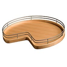 32" Kidney 2 Tray Wood Lazy Susan with Platinum Series Wire Rim, Ball Bearing Swivel and Detent