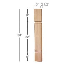 36" x 2-1/2" x 5" Mission Chamfered Island Split Column