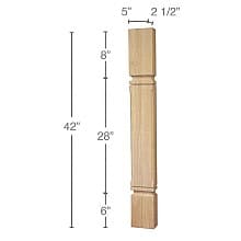 42" x 2-1/2" x 5" Mission Chamfered Bar Split Column