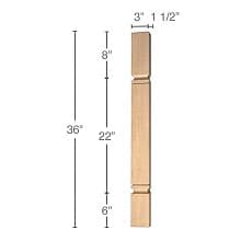 36" x 1-1/2" x 3" Metro Island Split Column