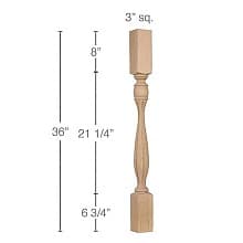 36" x 3" x 3" Traditional Fluted Island Column