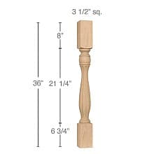 36" x 3-1/2" x 3-1/2" Traditional Fluted Island Column