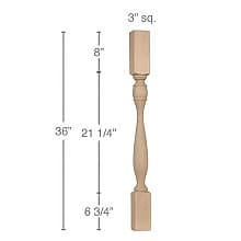 36" x 3" x 3" Traditional Island Column