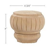 4" x 4-3/4" x 4-3/4" Traditional Reeded Bun Foot