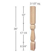 36" x 3-1/2" x 3-1/2" Traditional Square Island Column