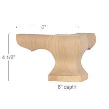 6" x 6" x 4-1/2" Corner Square Face Wood Pedestal Foot