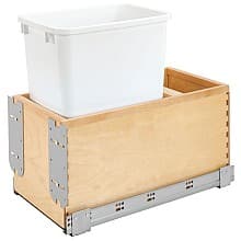 Single Bottom-Mount Waste Container Pullout with Soft-Closing/Wood Carriage