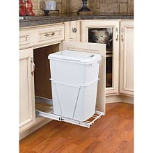 Single 35 QT Bottom-Mount Waste Container Pullout with Lid and Full-Extension Slides, White