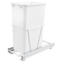 Single 50 QT Bottom-Mount Waste Container Pullout, Lid and Full-Extension, White