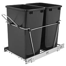 Double 35 QT Bottom-Mount Waste Container Pullout, Full-Extension, Black