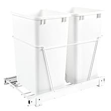 Double 35 QT Bottom-Mount Waste Container Pullout, Full-Extension for 14-1/2" Cabinet Opening, White