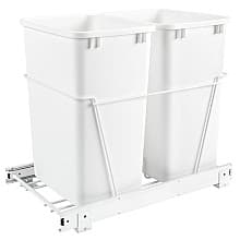 Double Bin 35 QT Bottom-Mount Waste Container Pullout with Full-Extension for 14-1/2" Cabinet Opening, White