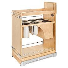 Pullout Wood Base Cabinet Organizer with Knife Block, Utensil Bins and BLUMOTION Soft-Close Slides