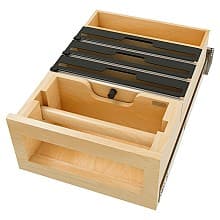 15" Paper Towel/Foil Wrap Tiered Drawer System with BLUM Soft-Close Slides for 18" Base Cabinets, Light Brown