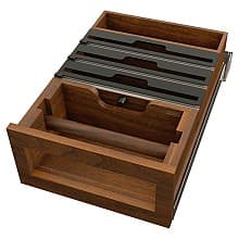 15" Paper Towel/Foil Wrap Tiered Drawer System with BLUM Soft-Close Slides for 18" Base Cabinets, Dark Brown