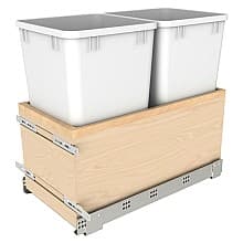 Double 27 QT Bottom Mount Waste Container Pullout with BLUM Soft-Close Slide, White